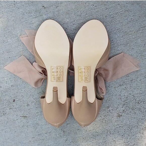 Shoedazzle Madison Tan Brown Bow Ankle Strap Peep Toe Platform High Heel Shoes - Picture 6 of 6